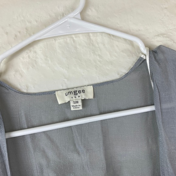 Umgee Kimono Wrap Womens S/M Blue Gray Fringe Back Ruffle Boho Festival Beach - Picture 3 of 7